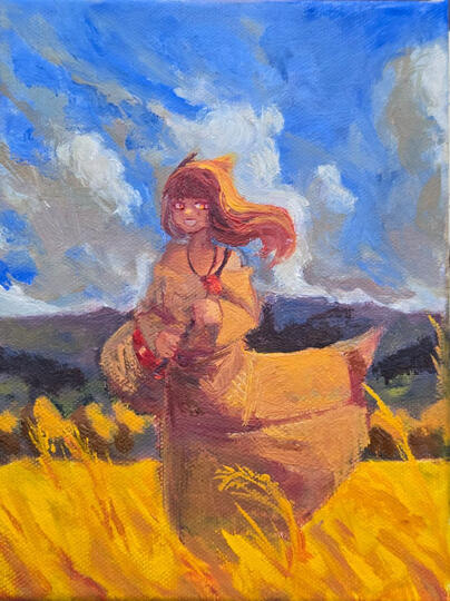 Девушка и яблочки. 15х20, масло.